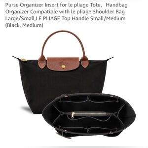 New Black Medium Bag Organizer (for Longchamp Le Pliage tote)
